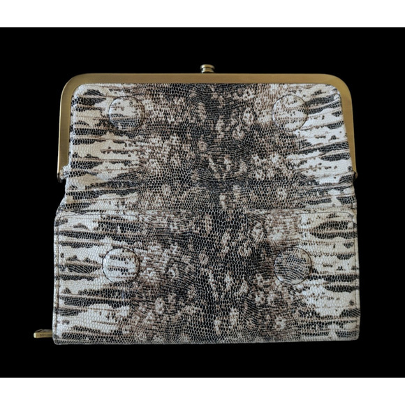 HOBO Rachel Continental Wallet Lizard Printed Leather Brown White Reptile Snake - Picture 4 of 9